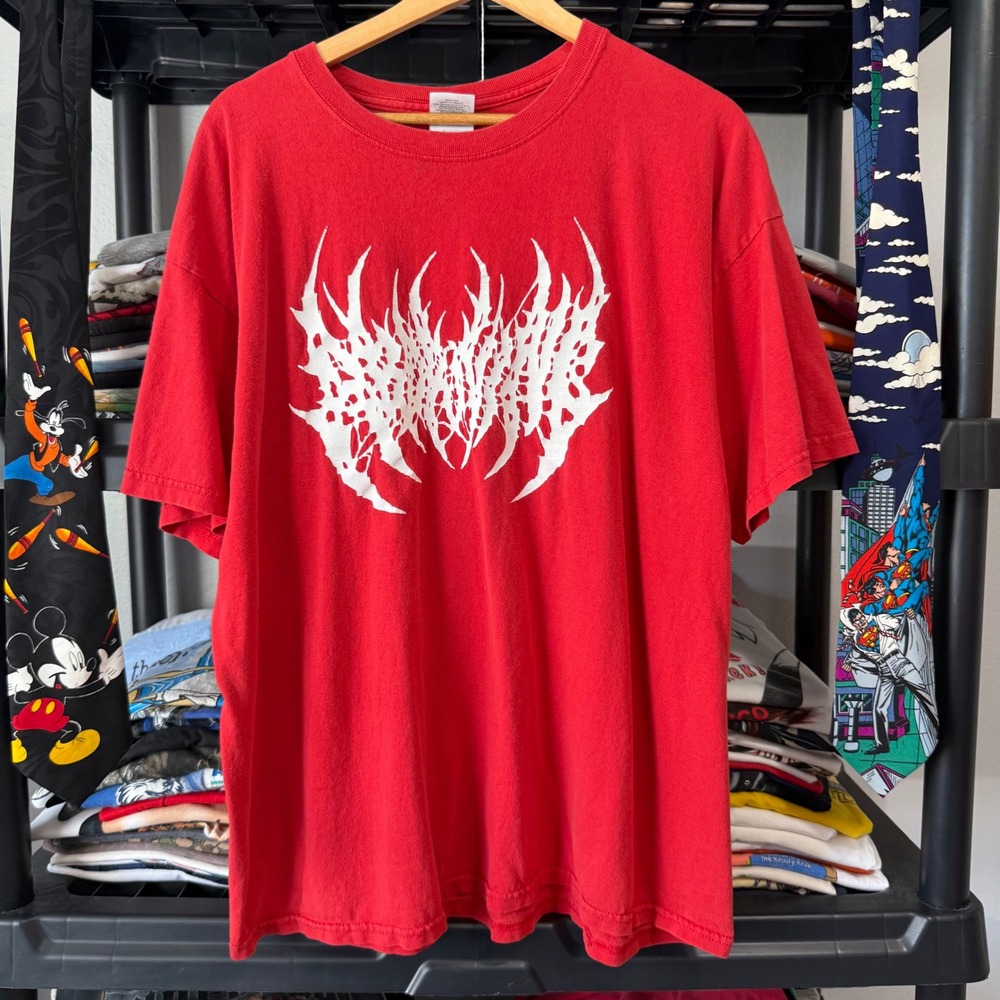 Y2K Red Metalcore Death Metal Graphic T-Shirt XL Light Cracking